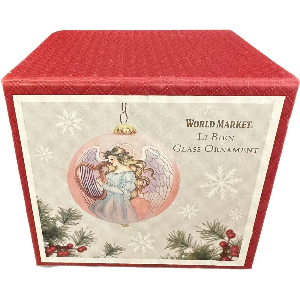 LI BIEN 2021 Glass Ball ORNAMENT Pink Doves And‎ Angel Harp Faith Hope Love New